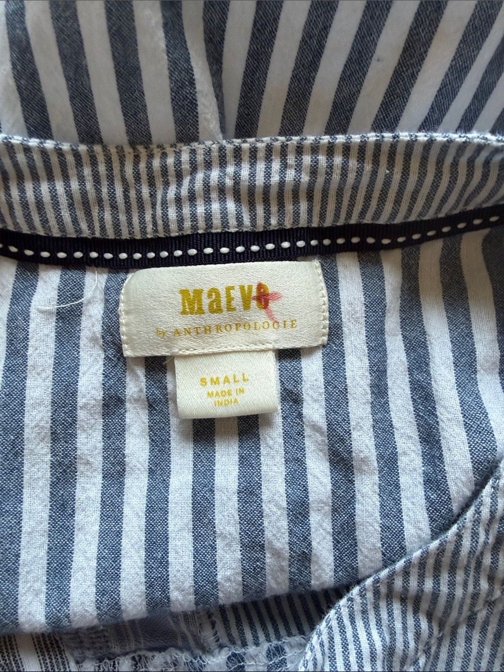 Anthropologie Maeve Stripe Patchwork Swing Shirt Henley Zoe Linen Top Blue Sz S - Picture 9 of 14